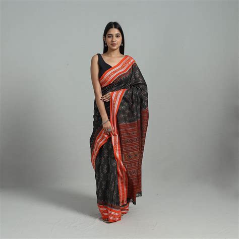 Brown Ikat Weave Handloom Cotton Sambalpuri Saree