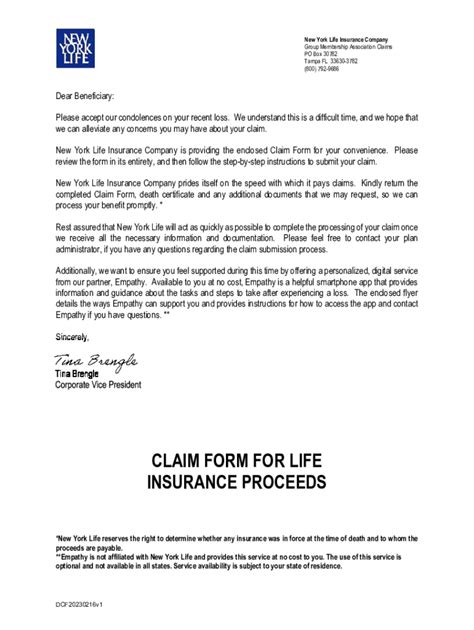 New York Life Insurance Claim Form - Blank Fillable Template | Fill Out ...