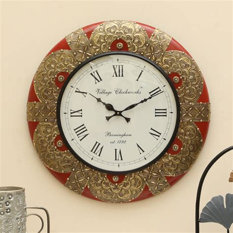 Buy Vedas Sayan Round Style Brass Wooden & Brass Wall Clock Online at ...