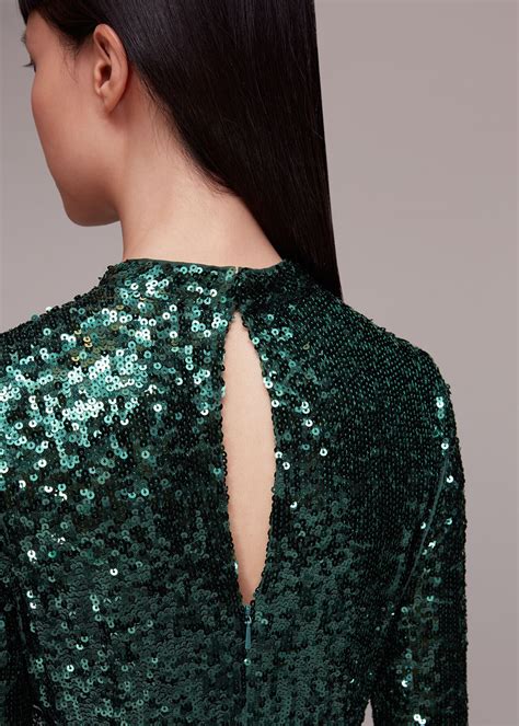 Dark Green Minimal Sequin Midi Dress | WHISTLES