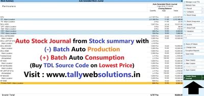 TDL Source Code of Stock Journal Auto Create from Stock summary with ...