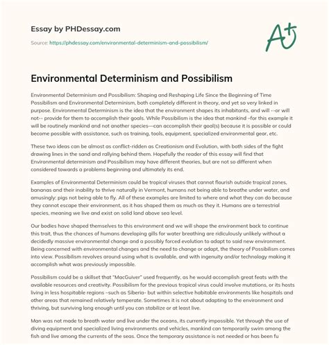 Environmental Determinism And Possibilism Example (600 Words ...