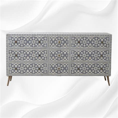 Bone Inlay Moroccan 9 Drawer Chest Grey – Luxury Handicrafts