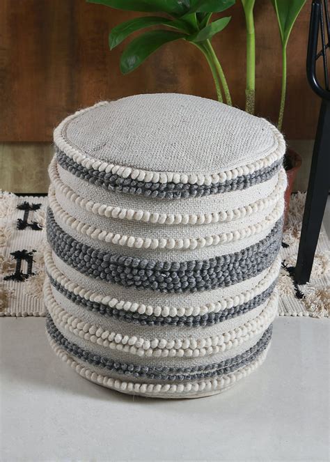 Get Ottoman Poufs in grey and white cotton 20 inches at ₹ 8333 | LBB Shop