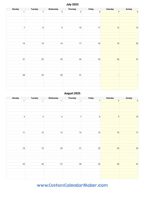 August 2025 July 2026 Dates