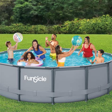 Funsicle 15ft Oasis Round Above Ground Frame Pool, Gray, SkimmerPlus ...