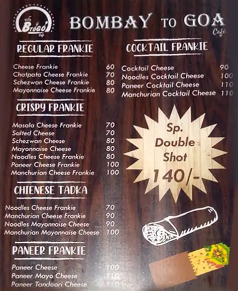 Menu at BOMBAY TO GOA, Surat, Night Food Plaza