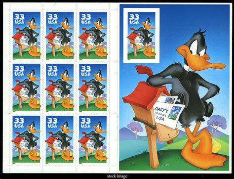 Daffy Duck Sheet of Ten Stamps with Imperforate 10th Stamp Error Scott ...