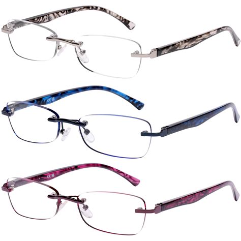 DOOViC 3 Pack Rimless Reading Glasses for Women, Lightweight Blue Light ...