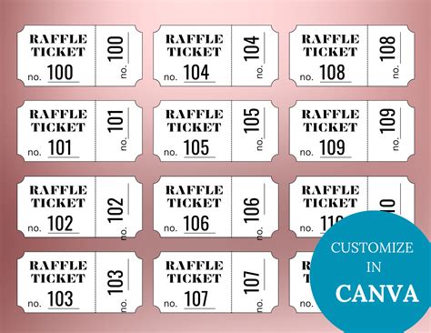 Editable Wedding Glitter Numbered Raffle Tickets With Numbers 1 to 204