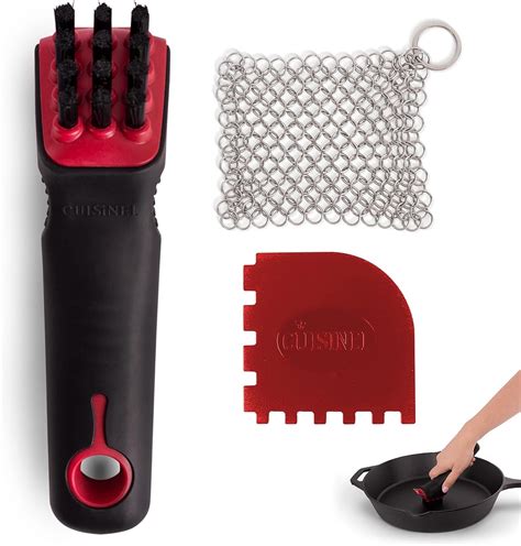 Cuisinel 3-Pc Cast Iron Cleaning Kit Cast Iron Brush, Chain Mail & Pan ...