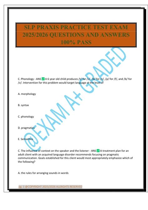 SLP PRAXIS PRACTICE TEST EXAM 2025/2026 QUESTIONS AND ANSWERS 100% PASS ...