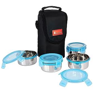 Buy Amazon Brand - Solimo Stainless Steel Lunch Box Set with Bag, 300ml ...