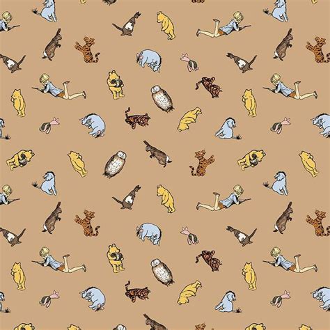 Winnie the Pooh Brown Characters Fabric by Echo Park Paper Co. - Riley ...