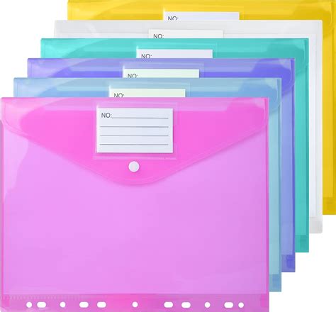 A4 Plastic Wallets Punched Pockets A4 Folders Plastic Pockets Document Files Popper Wallets with ...