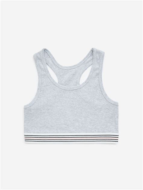 Buy Y&F Kids Grey Ribbed-Textured Cotton Blend Crop Top from Westside
