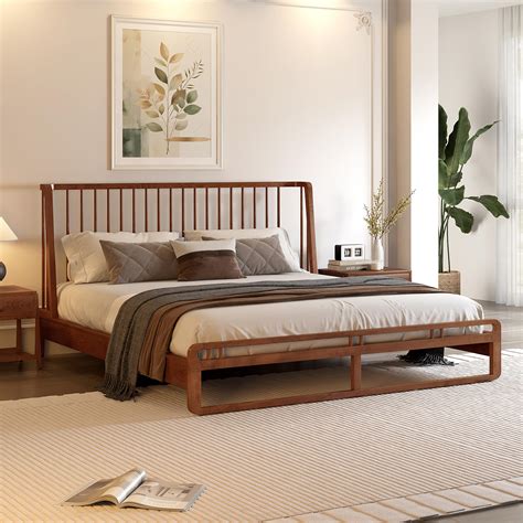 Buy Calista Coffee Brown Solid Wood Queen Size Bed Online @Durian