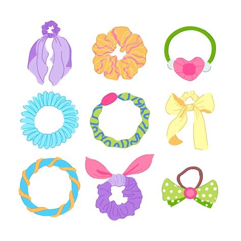 Hair scrunchies set cartoon vector illustration | Premium Vector