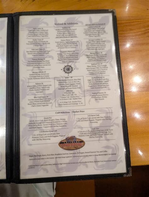 Menu at Laishley Crab House restaurant, Punta Gorda