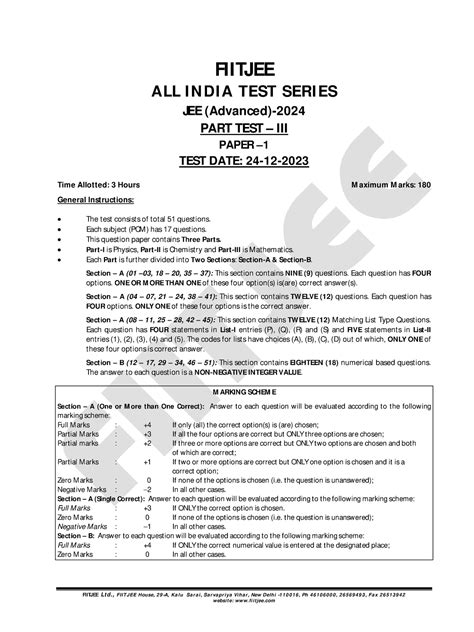 AITS 2324 PT III JEEA Paper 1 Offline - FIITJEE Ltd., FIITJEE House, 29 ...