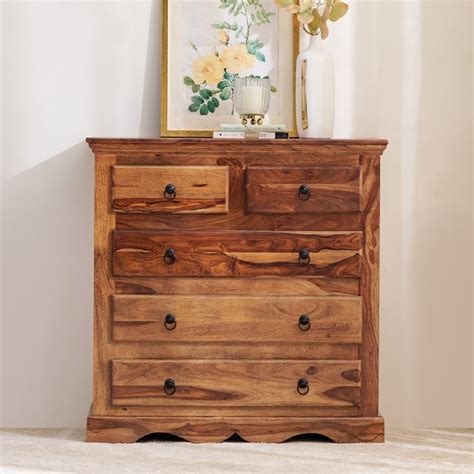 Buy Helios Kian Sheesham Wood Chest of 5 Drawers - Brown from Helios by ...
