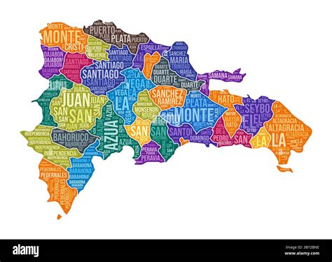 Dominican Republic shape. Country word cloud with region division ...
