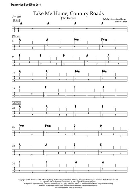 Take Me Home, Country Roads (arr. Rhys Lett) by John Denver Sheet Music ...