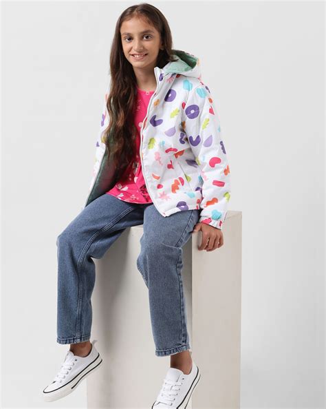 GIRL White Printed Reversible Puffer Jacket