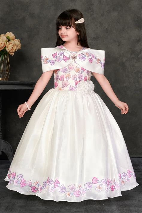 White Floral Embroidered Party Gown For Girls – Lagorii Kids