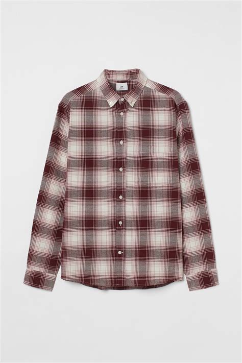 Regular Fit Flannel shirt - Red/White - Men | H&M IN