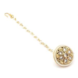 Buy Sanjog Gold Plated Rajasthani Kundan Bor Borla/Marwadi Maang Tika ...