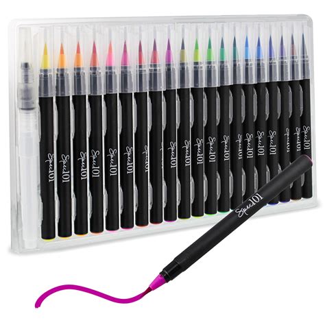 Spec101 Watercolor Pens Brush Set - 20 Colored Ink Brush Pen Watercolor ...