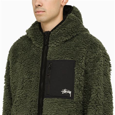 STÜSSY Reversible olive green fleece jacket | TheDoubleF
