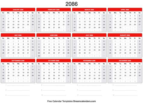 2086 Calendar