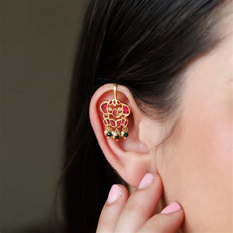 925 Pure Silver Red Kundan Elephant Earrings – Unniyarcha