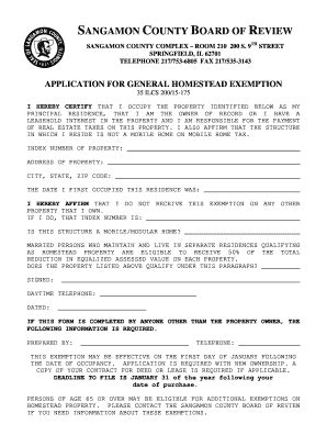 Sangamon County Homestead Exemption - Fill and Sign Printable Template ...