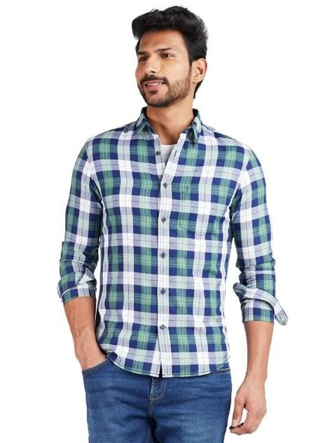 Indian Terrain Men's Checkered Skinny Fit Shirt (ITMSH03322Leaf GreenLS ...