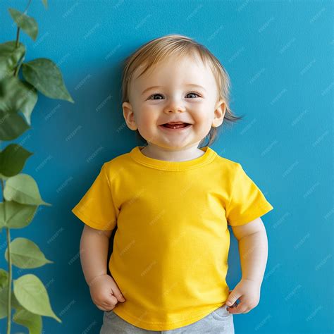 Photography of kids fashion baby yellow color t shirt mockup | Premium AI-generated image