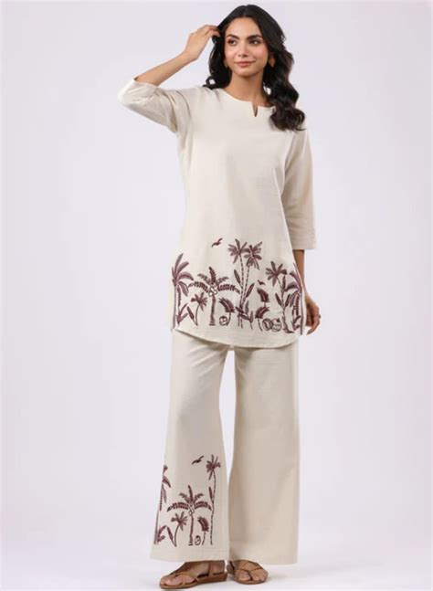 Elegant cotton flex embroidered co-ord set – Eraya