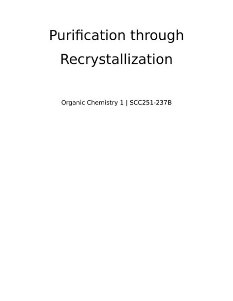 Image result for Purification by Recrystallization Lab Report