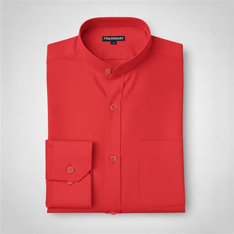 Premium Chinese Collar Red Tailored Fit Cotton Casual Shirt for Man ...