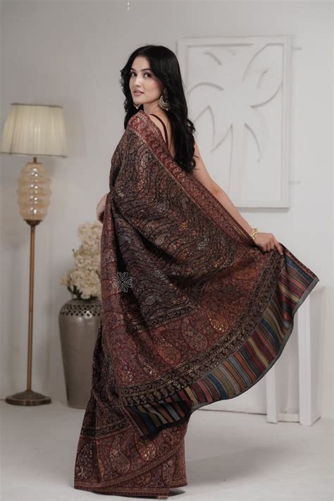 Smoky Black Kani Jamawar Silk Saree– Imperial Weaves