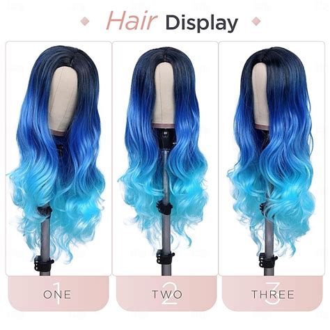 Long Blue Wavy Wigs for Women Ombre Blue Body Wave Mermaid Hair Wigs ...