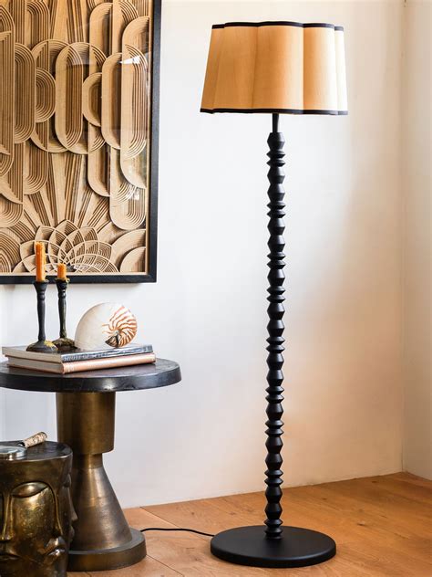 Buy Rockett St George Black Wooden Spindle Floor Lamp with Scalloped ...