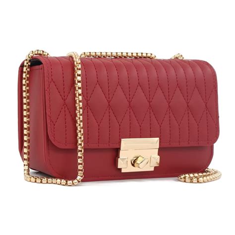 PORT&LOTUS Mini Quilted Red Bags for Women with Gold Chain Strap PU ...