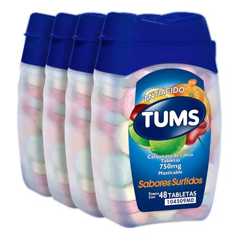 TUMS Antiácido Tabletas Masticables Extra Surtido 4 Envases de 48 tabs ...