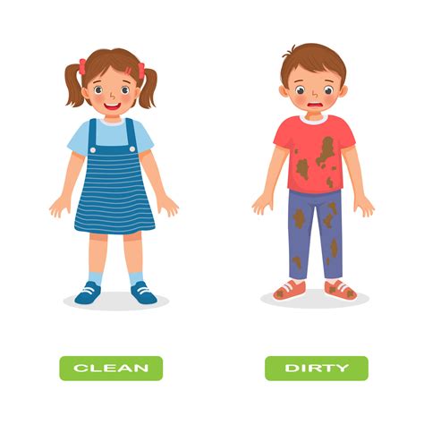 Opposite adjective antonym clean and dirty words illustration of kids ...