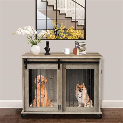 Lyromix Dog Crate Furniture with Divider for 2 Small to Medium Dogs ...