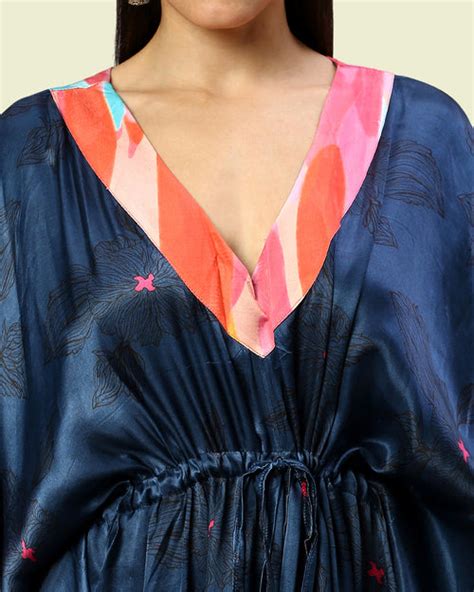 Steel Blue Long Kaftan| Shop Elegant Long Kaftan for Women Online