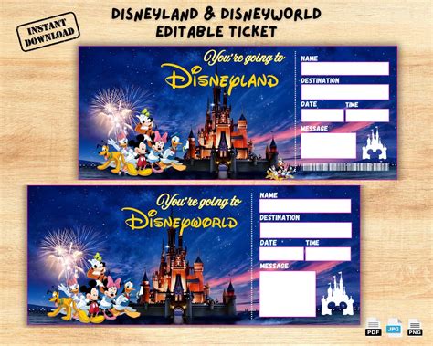 Surprise Disneyland Ticket Template, Disneyworld Ticket, Printable Ticket, Surprise Reveal ...